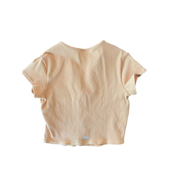 ALO YOGA Ribbed Short Sleeve Cropped Savvy Orange Small - Picture 2 of 6